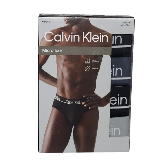 Calvin Klein Hip Brief 4 Pack Size XL Microfiber Stretch Wicking Gray Blue Black - Picture 4 of 9